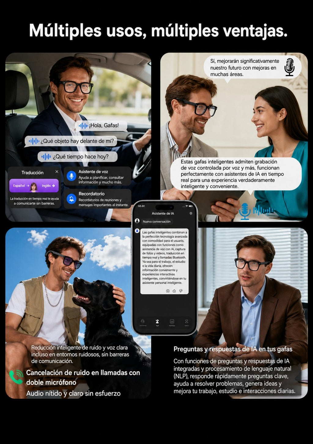 Gafas inteligentes con Cámara HD, Bluetooth  y AI