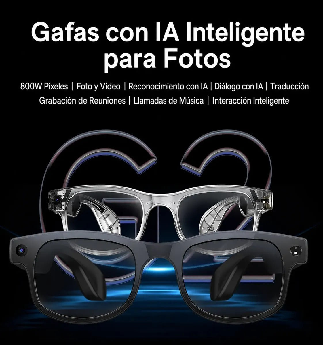 Gafas inteligentes con Cámara HD, Bluetooth  y AI